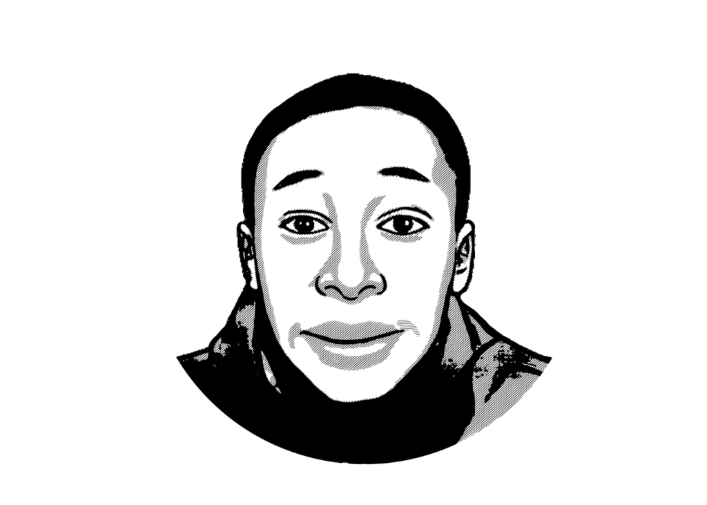 fekete-fehér illusztráció a szenegáli arcról és az influencer khabe sávról