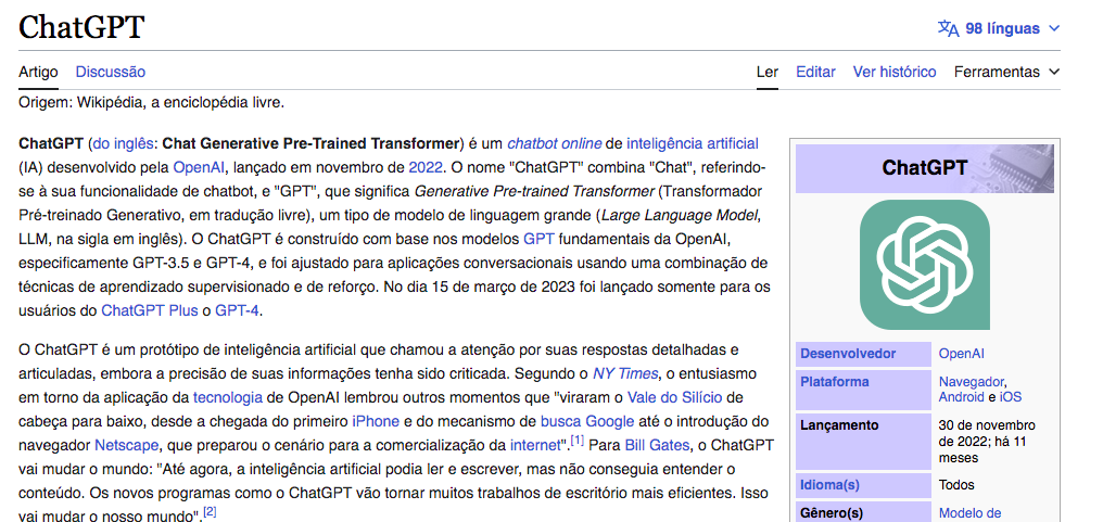 'ChatGPT' foi a palavra mais pesquisada na Wikipedia em 2023