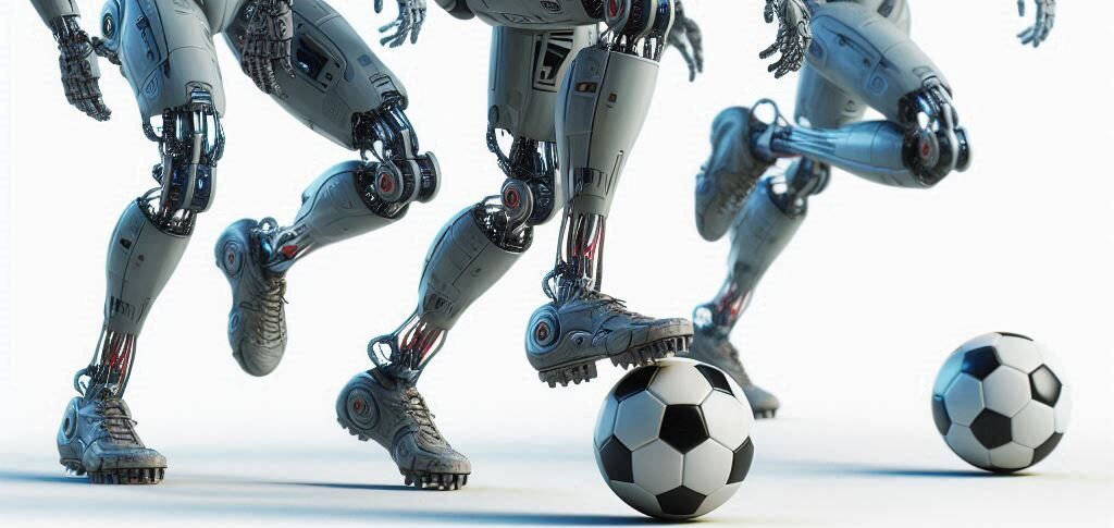 Naglalaro ng football ang mga robot