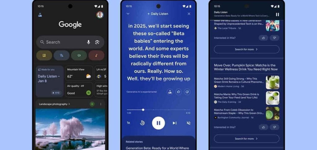 Google testa podcasts 'Daily Listen' alimentados por IA