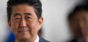 (FILES) In this file photo taken on April 25, 2019 Japan's Prime Minister Shinzo Abe leaves the Bratislava Castle after a Visegrad group countries (V4) and Japan meeting in Bratislava. - Abe has been confirmed dead after he was shot at a campaign event in the city of Nara on July 8, 2022, public broadcaster NHK and Jiji news agency reported. (Photo by VLADIMIR SIMICEK / JIJI PRESS / AFP) / Japan OUT